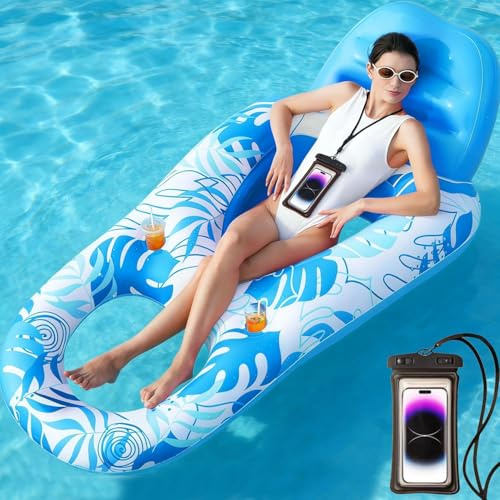 Materassino Mare XXL,2 in 1 Amaca Galleggiante,160 x 102cm Amaca Gonfiabile da Mare Portatile con Schienale,Portabicchieri e Poggiapiedi Custodia impermeabile per telefono,per Adulti Piscina Spiaggia