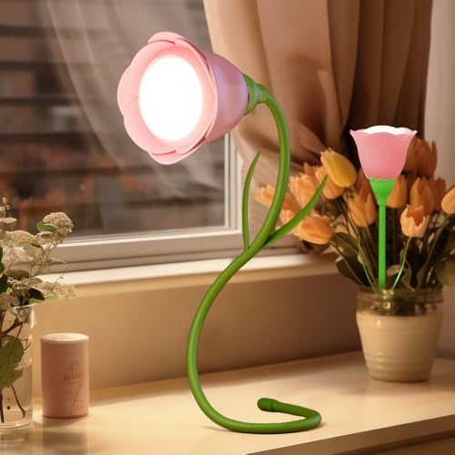 RNPKZ Leselampe Kinder Flexibel, Schöne Rose Leselampe Kinder, Wiederaufladbare Buchlampe, 360°Flexibel und Dimmbar, 3 Farbmodi, Leselampe Bett, Geeignet für Schlafzimmer, Büro, Wohnkultur (Rosa)