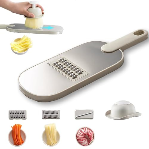 3 in 1 Gemüsehobel Edelstahl und Reibe, Gemüsereibe, 5mm Küchenreibe + 3mm Gemüsereibe + 1.5mm Gurkenhobel, Karottenreibe mit griff, Küchenhobel, Küchen Gadgets– Ideal für Salat (grau 1)