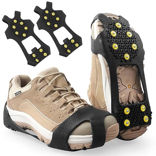 Spikes für Schuhe Winter, Antirutsch-Schuhspikes mit 10 Edelstahlspikes, Für Wanderungen, Alltag, Winteraktivitäten auf EIS & Schnee (L(40-45))