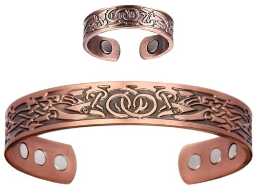Koppararmband,Magnetiska Vintage Designs - Rent koppararmband med ring,För mamma, pappa, flickvän, fru, make dagliga resor, möten och pendling