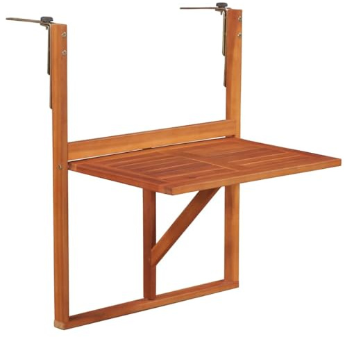 PUGYNBK Tavolo sospeso da balcone, 64,5 x 44 x 80 cm, in legno di acacia massiccio, pieghevole, per balcone, terrazza o veranda, tavolino d'appoggio resistente alle intemperie, per bevande e piante