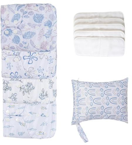 Couches lavables pour bébé, couches en tissu pour bébés - Couches de bébé en tissu lavable réglables | Doublées absorbantes 4x avec 4 inserts et 1 sac humide, couverture étanche pour les filles pour g