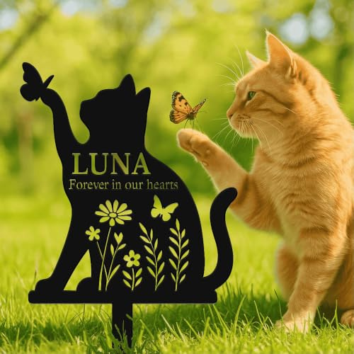 zouwii Piquet commémoratif personnalisé pour chat avec papillon et fleurs – Marqueur funéraire personnalisé pour animal de compagnie, cadeau de condoléances pour jardin, pelouse ou cimetière