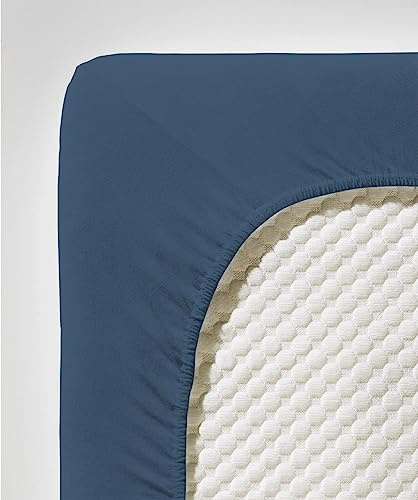 fleuresse Comfort Spannbettlaken (96 % Baumwolle, 4 % Elasthan), mit Rumdumgummizug, Ökotex Standard 100, für Matratzen bis 26 cm Höhe, 180 - 200 x 200 - 220 cm, denim
