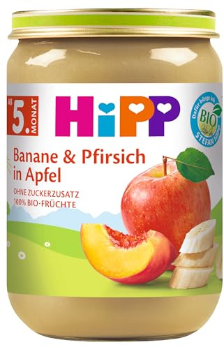 HiPP Früchte Banane und Pfirsich in Apfel, 6er Pack (6 x 190 g)