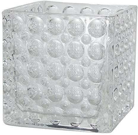 Dimpled Clear Glass Cube Vase or Candle Holder 6x6 Square