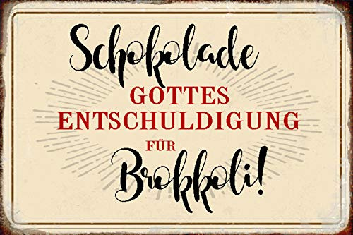 Schatzmix R0576 Spruch Schokolade Gottes für Brokkoli Metallschild Wanddeko 20x30 cm tin Sign Blechschild, Blech, Mehrfarbig