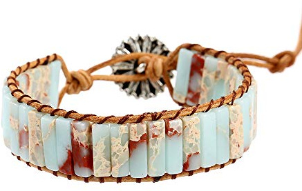 Plumiss Boho Agalmatolite Beaded Wrap Leather Bracelet Jewelry