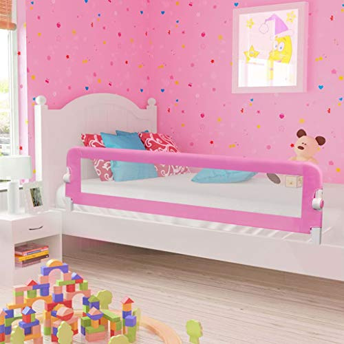 Festnight Barra de Seguridad Barandilla de Seguridad Cama de Niño Poliéster Rosa 180x42 cm