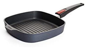 Woll Diamond Lite - Sartén parrilla cuadrada con ranuras (24 x 24 cm, 4 cm de alto, mango extraíble, apta para todo tipo de fuegos, aluminio fundido, revestimiento antiadherente, apta para horno)