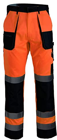 Brixton Flash Reflektierende Funktionshose Hose Arbeitshose Sicherheitshose Schutzhose (52, orange/dunkelblau)