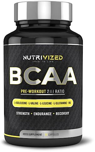 Nutrivized BCAA - 1800mg - 2:1:1 Branched Chain Amino Acid with L Glutamine - Vitamins B6 - Pre Workout for Men & Women - Vegan - Muscle Growth - Recovery - 90 Capsules - Made in The UK