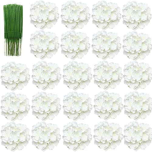 FagusHome 20cm Cabezas de Hortensia Artificiales Flores 25 Piezas Flores Artificiales con Largos Tallos Flores Falsas