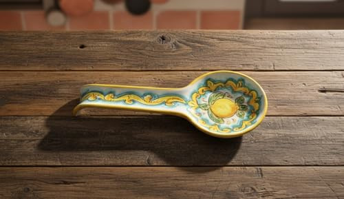 ILAB Reposacucharas de cerámica decorada a mano, Porta Cucharas, Apoya Cubiertos, por ceramistas sicilianos de Santo Stefano de Camastra Limones Art 25