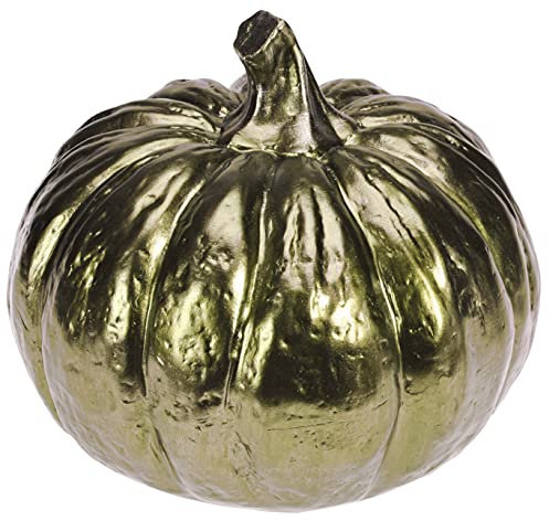 ZauberDeko Deko Figur Kürbis Metallic Herbstdeko Herbst Tischdeko Keramik 17cm Groß, Farbe:Grün