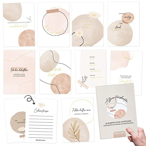 Papierdrachen 32 Affirmationskarten mit positiven Statements - Achtsamkeitskarten mit Geschenkbox | Motivationskarten - Stress bewältigen mit Selbstliebekarten - Geschenkidee - Floral - Set 4