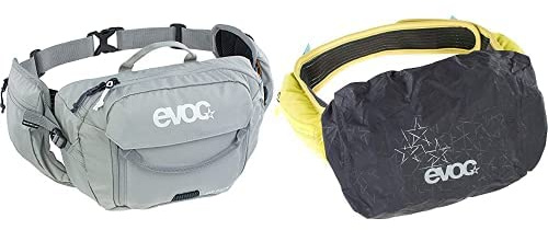 EVOC HIP Pack 3 Hüfttasche & RAINCOVER Sleeve HIP Pack Regenschutz (Verstellbarer Hüftgurt, bis zu 3l Volumen, stylishe Schutzhülle für Bauchtaschen, großzügiger Stauraum), Steingrau/Schwarz