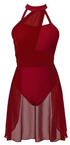 ranrann dam klassisk dansklänning asymmetrisk samtida lyrisk dansklänning kostym latinsk dans trikå, gymnastik, danskläder S-XL, Typ C Bordeaux, XL