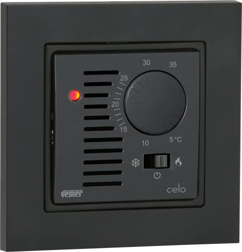 Vemer VE789401 CELO INT - Termostato Elettronico a Manopola 2 Moduli, Compatibile con Scatole da Incasso Rotonde, Alimentazione 230V, Grigio Antracite/Bianco