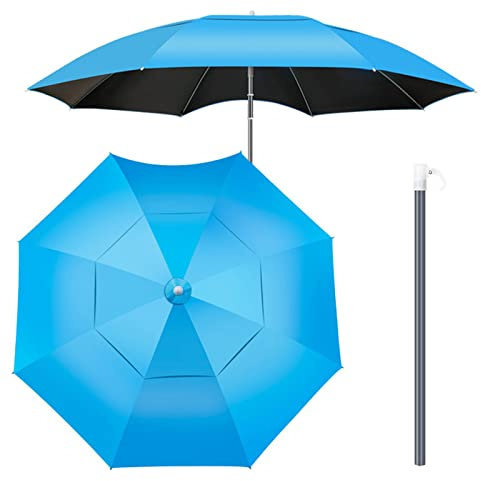 Petit parasol de plage pour sable portable et résistant avec ancre de sable, grille d'aération et abri solaire inclinable, protection UV 50+ avec sac de transport (couleur : B, taille : 2 m)