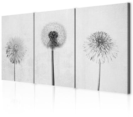 decomonkey Wandbilder Pusteblume 60x30 cm 3 Teilig Wandbild Groß Wohnzimmer | Leinwandbild XXL, Deko, Schlafzimmer, Büro, Wanddeko, Leinwand, Pictures For Wall, Poster, Modern, Löwenzahn, Blumen, grau