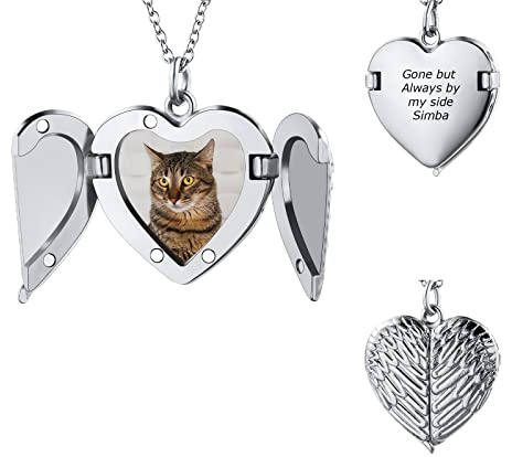 INBLUE Personalisierte Foto Kette Damen Medaillon Herz Engelsflügel Halskette Edelstahl Legierung Geschenk Jahrestag für Pärchen Sonnenblume Geschenk für Mutter Tochter