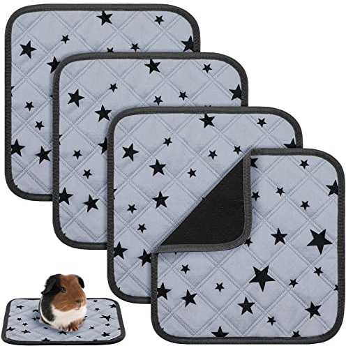 Namalu 4 Pcs Tapis de Cage de Cochon d'Inde Literie de Cochon d'Inde en Molleton Absorbants Réutilisables Coussinets Pipi Lavables Antidérapants avec Motifs d'Étoile pour Animaux (30 x 30 cm)