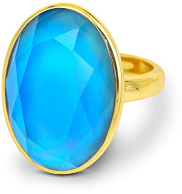 FUN JEWELS Color Change Facet Crystal Oval Stone Mood Ring in 18K Gold Plated, Size Adjustable, Gifts for Women