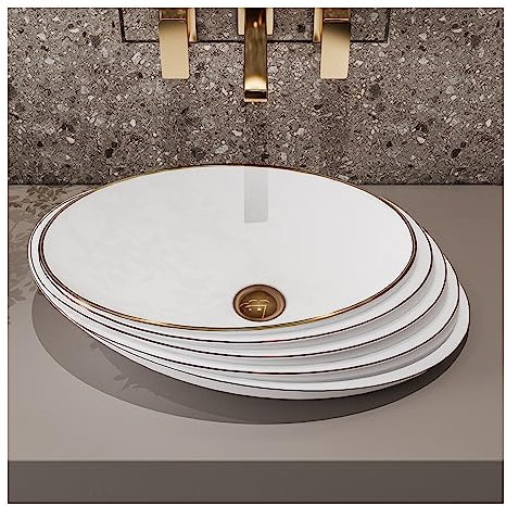 MEJE 53,5x37x12,5cm Lavabo Artistico Ovale Inclinato, Motivo In Rilievo, Design Decorativo Oro Rosa, Lavabo da Appoggio, Lavandino da Appoggio in Porcellana (Include Scarico Pop Up)