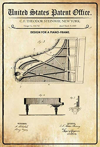 DekoDrom® Blechschild 20 x 30 cm US Patent Klavier Konzert Flügel Instrument Musik historisches Motiv II Wand Deko Sammler Geschenk
