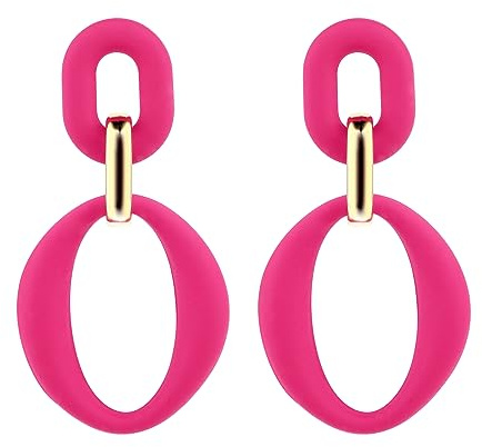 Neon Ohrringe Damen Acryl - Tropfen Quadratisch Statement Schmuck Frauen Modische Oval Mädchen 70er 80er 90er Party Zubehör (Rosarot)