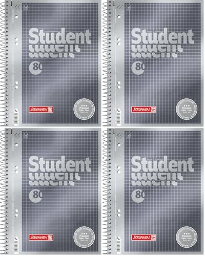 Brunnen Notizblock/Collegeblock Student Premium, 4-fach-gelocht (Veredeltes DeckBlatt mit Metallic-Effekt, A5, kariert, 90 g/m², 80 Blatt) (Packung mit 4)