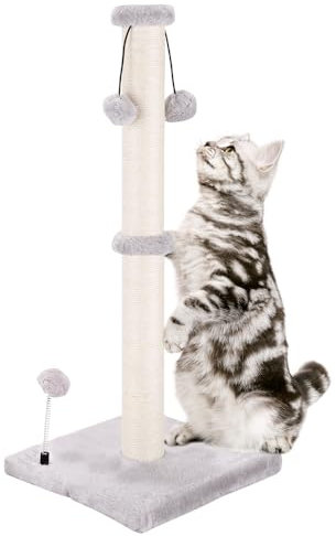 82cm Tall Cat Scratching Post Scratch Post with Sisal Rope for Large Indoor Cats, 3 Ball Toys and a Stable Heavy Base