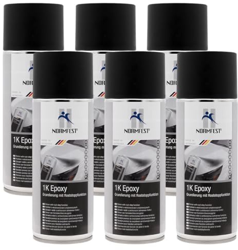 Normfest 1K Epoxy Grundierung Schwarz – Rostschutz & Haftvermittler für Stahl, Aluminium & verzinkte Flächen – schnelltroc., schleifbar & überlackierbar – professioneller Korrosionsschutz – 6x 400 ml