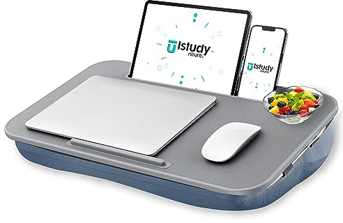 Schoßschreibtisch für Laptop mit Kissen, Laptop-Schreibtisch, passend für Laptops bis zu 43,2 cm (17 Zoll), abnehmbar und waschbar, Laptop-Schreibtisch für Bett, Couch, Heimbüro, graublau, ISTUDYNITUR