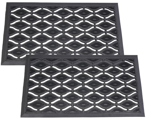 EDS Rubber Door Mat Heavy Duty Non-Slip Entrance Floor Door Mat Indoor & Outdoor mats for front door Dirt Scrapper Playground Garden Matting Eye Design (pack of 2) (40 x 70 cm)