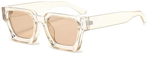 JCTAIFOO Occhiali da sole rettangolari vintage per donna uomo donna retrò rettangolare chunky quadrato grande spessore telaio occhiali, champagne