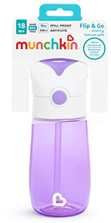 Munchkin Bouteille d'Eau Poussette Flip & Go™ avec Paille | Tasse Tout-Petit 355 ml | Design Anti-Déversement | Bouteilles Enfant et Bébé pour Filles et Garçons 18m+ | Matériau Durable | Violet