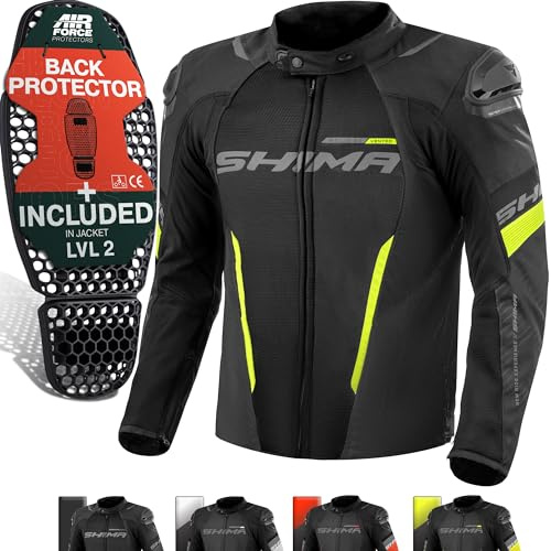 SHIMA SOLID Motorcykeljacka herr med skydd AIRFORCE ryggskydd, motorcykeljacka, sommar, skyddsjackor, textiljacka, vattentät skyddsjacka, sommarjacka, stad (män, fluo, ventilerad, 3XL)