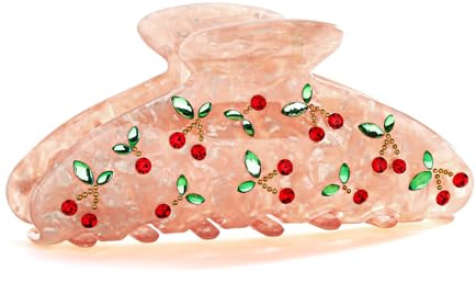 LILIE&WHITE Haarklammer Rosa Haarspange mit Kirsch-Dekor – Modische Haarklammer aus Acryl für Damen – Elegantes Design mit Strasssteinen und Blattmotiven – Stabiler Halt für dickes und dünnes Haar