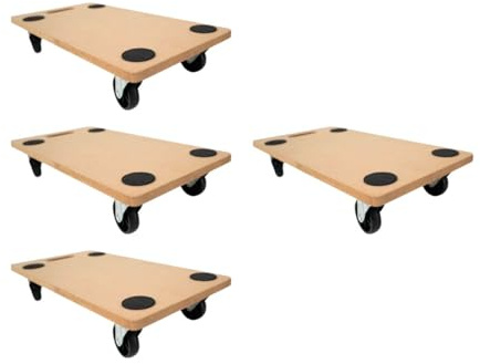 PROREGAL Profi Transportroller Hercules 30x60 cm Schwerlast bis 200 kg mit 4 Gummirollen & Griff, MDF Holzplatte, 4er Set Rollbrett für Möbel Möbelroller Transporthilfe für Umzug Pflanzen Werkstatt