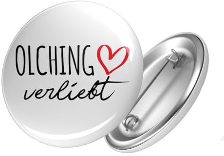Huuraa Button Olching verliebt Ansteck Pin Größe 59mm mit Namen deiner Lieblingsstadt in Bayern Geschenk Idee für Freunde und Familie