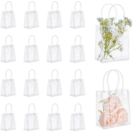 DICOSMETIC 24 Stück Plastik Wiederverwendbare Geschenktüte PVC Geschenktüten Plastikbeutel Tragetaschen Transparente Geschenktüten Einkaufstüten Goodie Bags Mit Griffen 5.7x5.12 Zoll