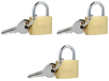 Small Padlocks 3 Pack with Keys, 20mm Brass Mini Locks for Luggage and Bags | Suitcase locks for travel bags, lockers, toolboxes and storage cases, with 2 keys each and strong hardened steel shackles