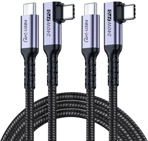 SUMPK 2m USB C auf USB C Kabel 2-packs, 240W USB 4 Kabel rechtwinklig, High Speed 40Gbps Daten, 8K 60Hz, 5K 60Hz, 4K 144Hz Monitorkabel Kompatibel für Thunderbolt 4, Thunderbolt 3, iPhone 15 Pro Max