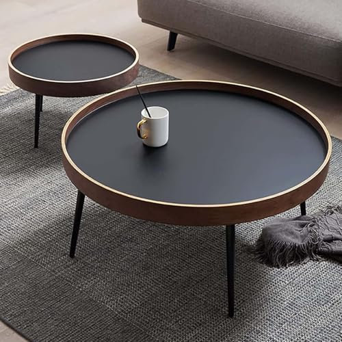 DYHQQ Satztisch-Couchtisch, 2Er-Set Beistelltisch-Set Stapelbare Beistelltische Runder Couchtisch Fürs Wohnzimmer, Holz-Couchtisch Mit Stabilem Metallrahmen