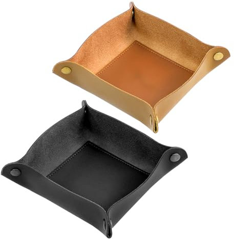 ZYETGH 2 Stück Schlüsselablage Leder Taschenleerer Ablageschale Schlüsselschale aus Kunstleder Quadratisches Schmuckschale Faltbare Schlüssel Schale Ablage für Schmuck Uhren Handy