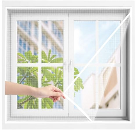 Fliegengitter-Fenster Rahmen Falttür 120x125cm Weiß Insektenschutz Fenster Fliegengitter Mückengitter für Wohnzimmer Garage Balkontür Terrassentür Wohnwagen