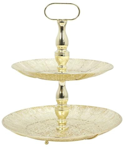 HOME DECO FACTORY - KA0116 Bandeja Decorativa de Metal Dorado de Dos Niveles - para Servir o Exhibir Objetos - Diseño Elegante - Tamaño 30 x 30 cm - Color Oro